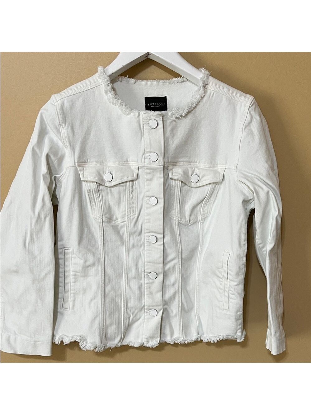 LIVERPOOL White Denim Jacket. Size Large.